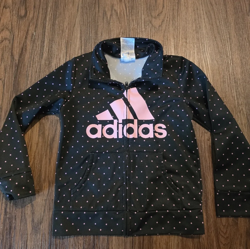adidas Black Jacket with Pink Logo and Dot Pattern